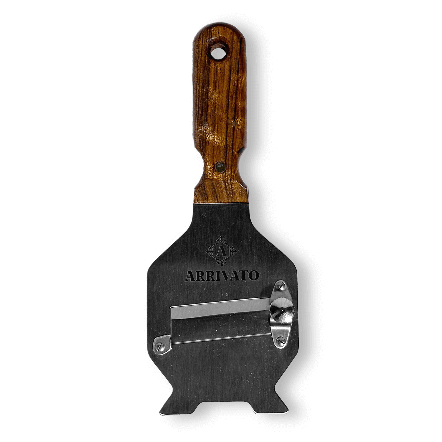 The Arrivato Stainless Steel Truffle Slicer shaving a black winter truffle
