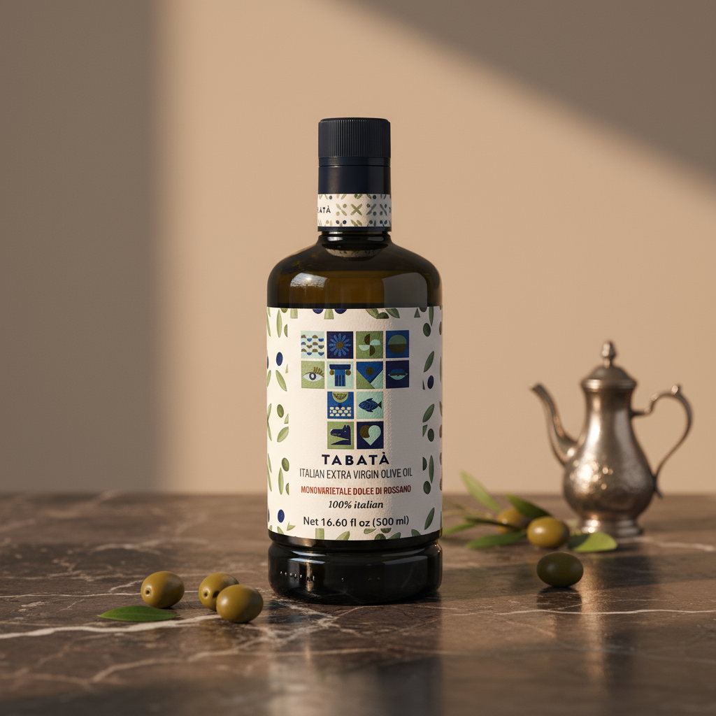 A bottle of Tabata Selezione Cataldo Extra Virgin Olive Oil